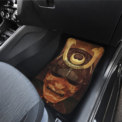 Old Japanese Samurai Mask Print Front and Back Car Floor Mats