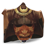 Old Japanese Samurai Mask Print Hooded Blanket