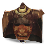 Old Japanese Samurai Mask Print Hooded Blanket