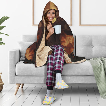 Old Japanese Samurai Mask Print Hooded Blanket