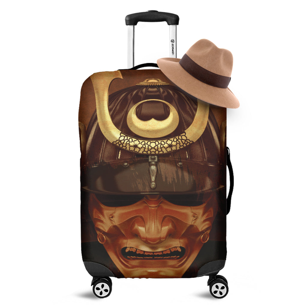 Old Japanese Samurai Mask Print Luggage Cover