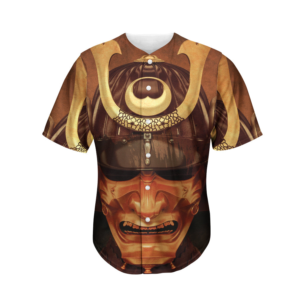 Old Japanese Samurai Mask Print Men's Baseball Jersey