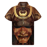 Old Japanese Samurai Mask Print Men's Short Sleeve Shirt