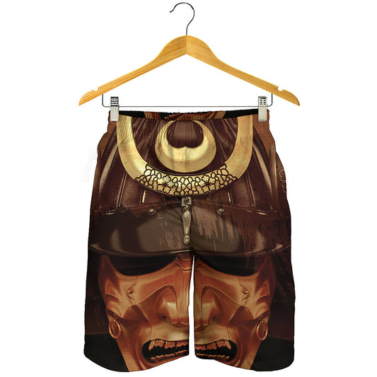 Old Japanese Samurai Mask Print Men's Shorts