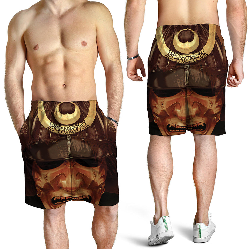 Old Japanese Samurai Mask Print Men's Shorts