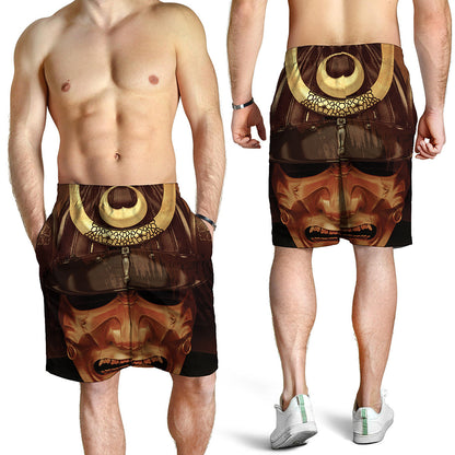 Old Japanese Samurai Mask Print Men's Shorts