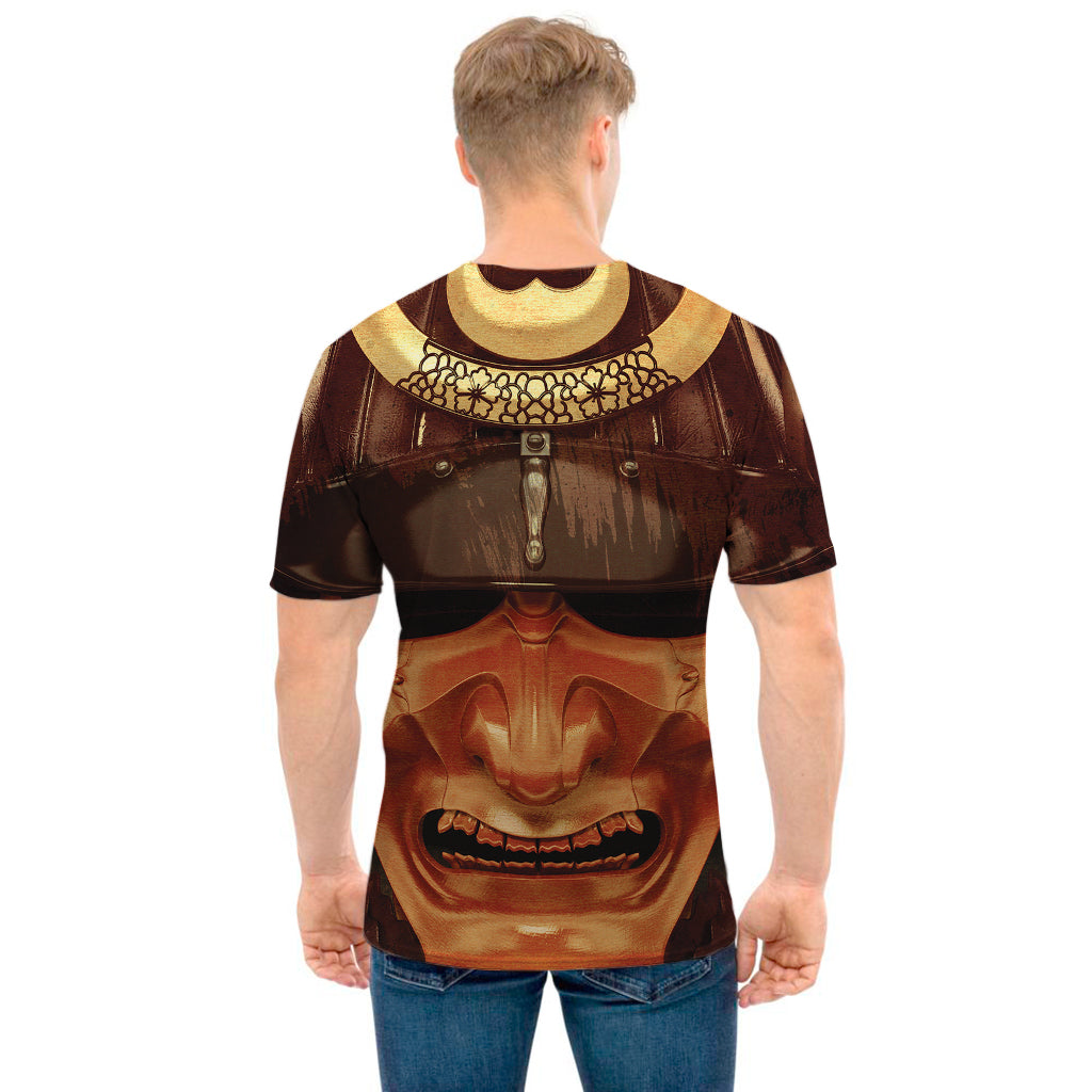 Old Japanese Samurai Mask Print Men's T-Shirt