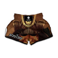 Old Japanese Samurai Mask Print Muay Thai Boxing Shorts