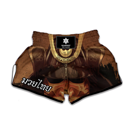 Old Japanese Samurai Mask Print Muay Thai Boxing Shorts