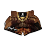 Old Japanese Samurai Mask Print Muay Thai Boxing Shorts