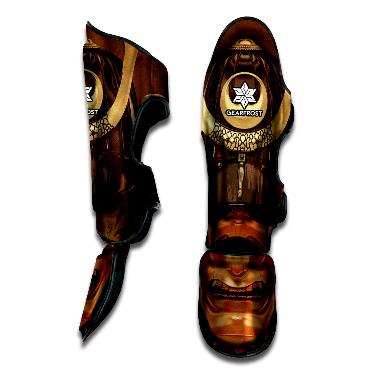 Old Japanese Samurai Mask Print Muay Thai Shin Guard