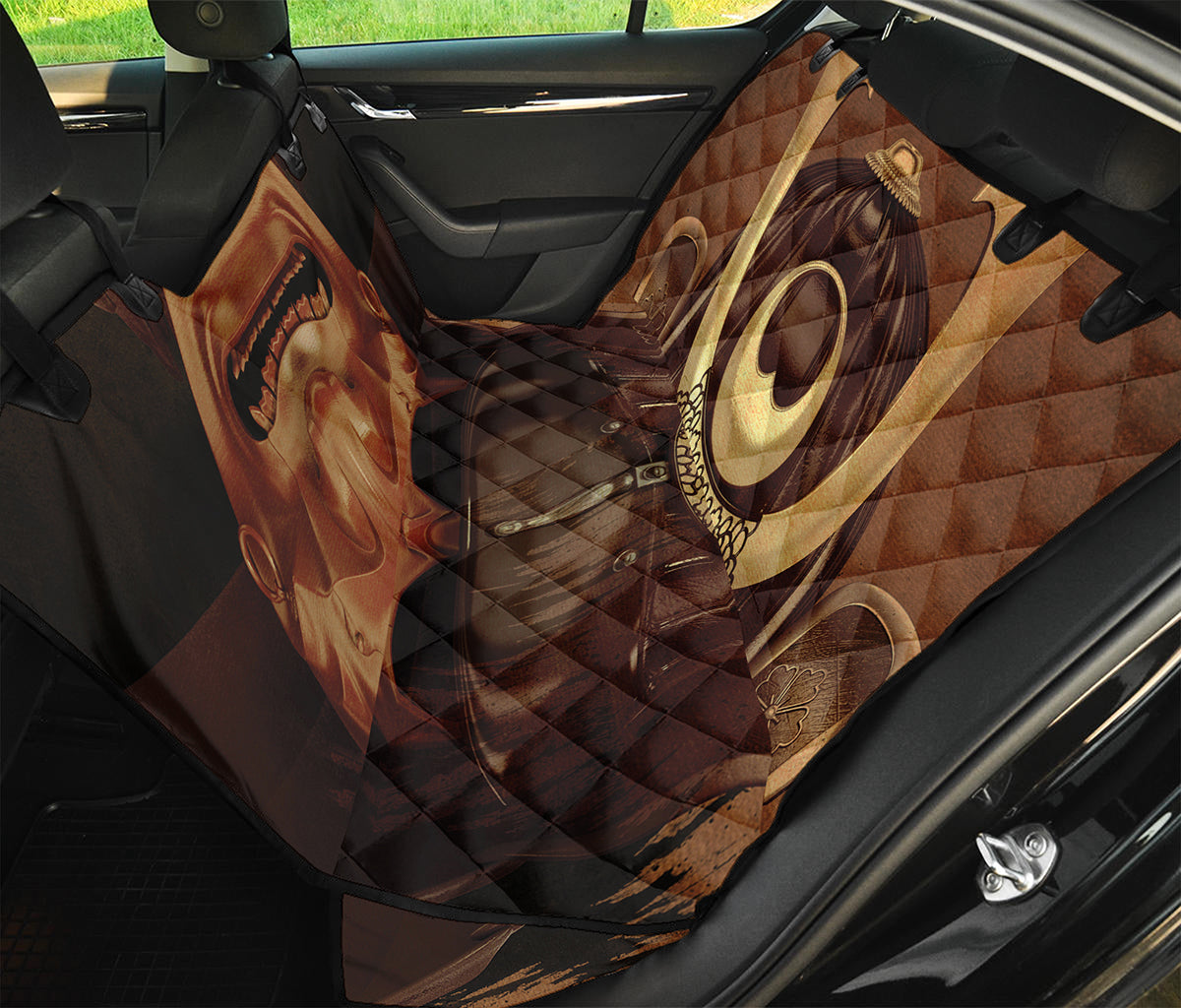 Old Japanese Samurai Mask Print Pet Car Back Seat Cover