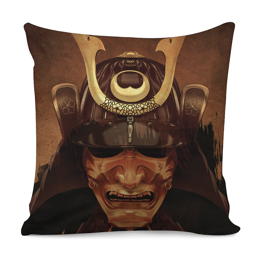 Old Japanese Samurai Mask Print Pillow Cover