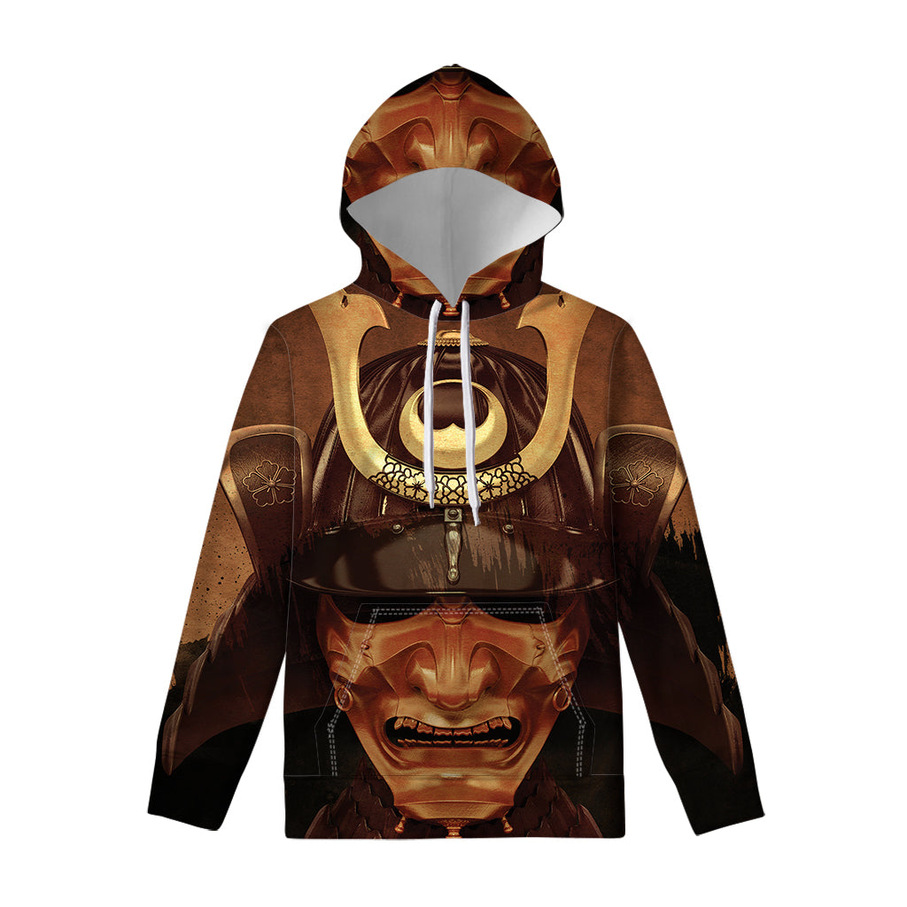 Old Japanese Samurai Mask Print Pullover Hoodie
