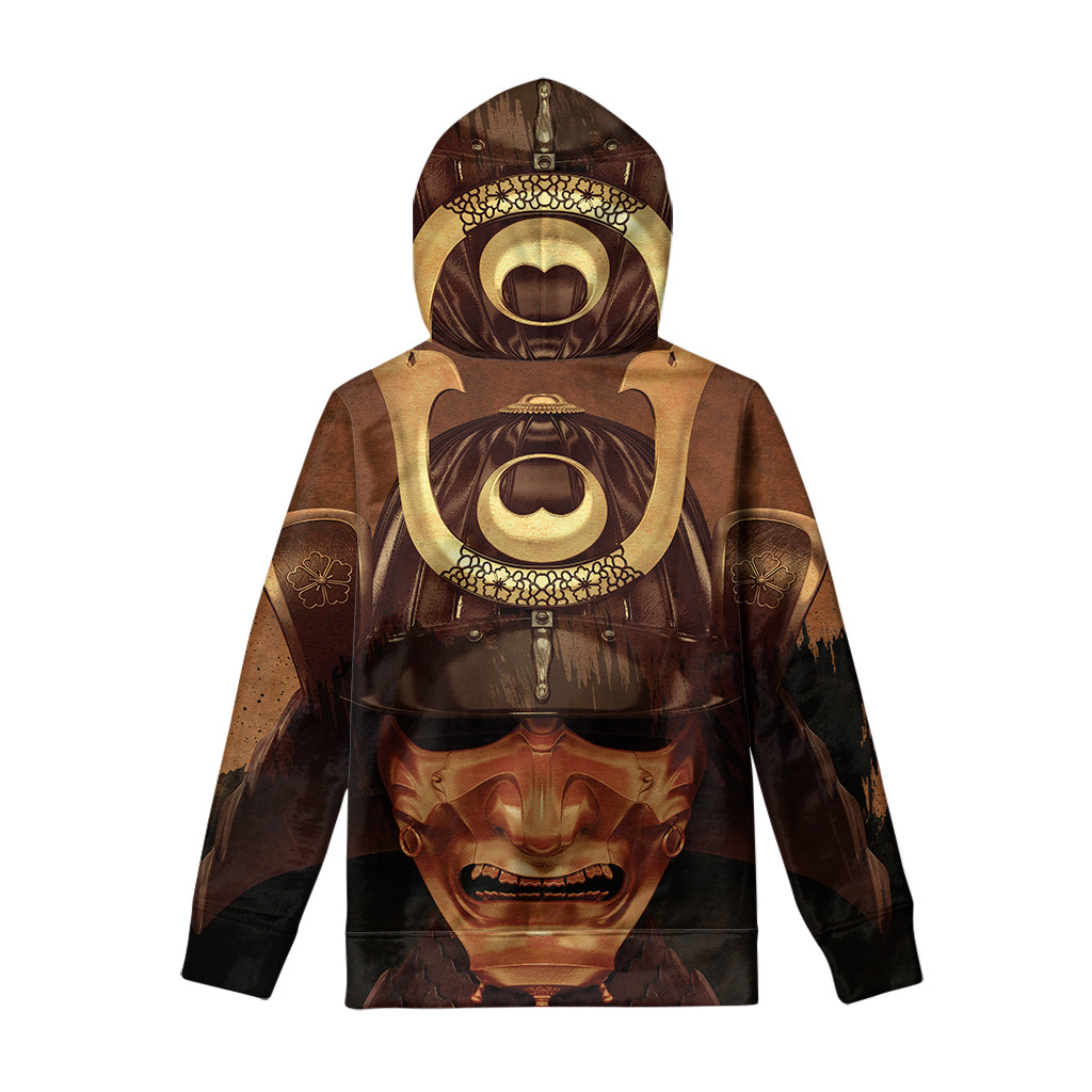 Old Japanese Samurai Mask Print Pullover Hoodie