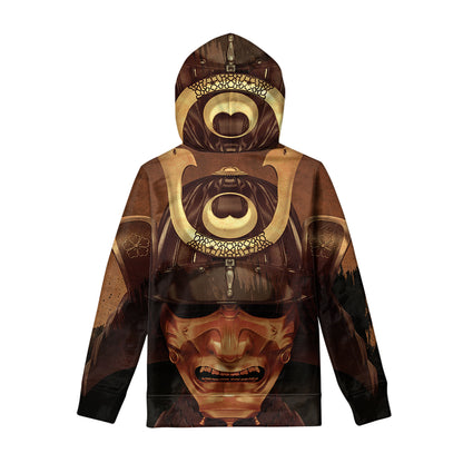 Old Japanese Samurai Mask Print Pullover Hoodie