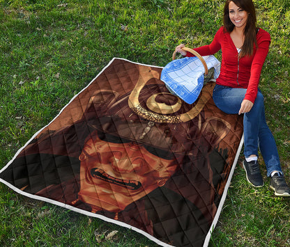 Old Japanese Samurai Mask Print Quilt