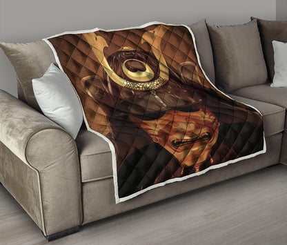 Old Japanese Samurai Mask Print Quilt