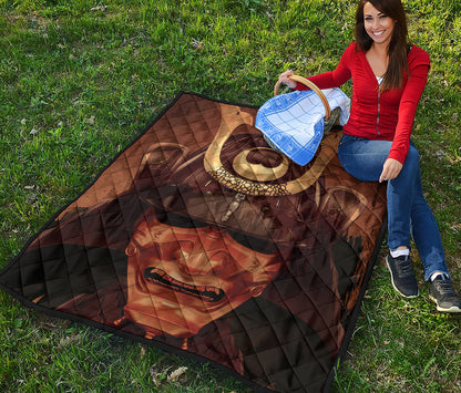 Old Japanese Samurai Mask Print Quilt
