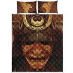Old Japanese Samurai Mask Print Quilt Bed Set