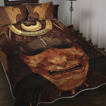Old Japanese Samurai Mask Print Quilt Bed Set