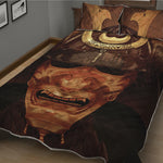 Old Japanese Samurai Mask Print Quilt Bed Set