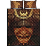 Old Japanese Samurai Mask Print Quilt Bed Set