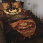 Old Japanese Samurai Mask Print Quilt Bed Set