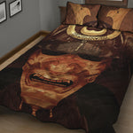 Old Japanese Samurai Mask Print Quilt Bed Set