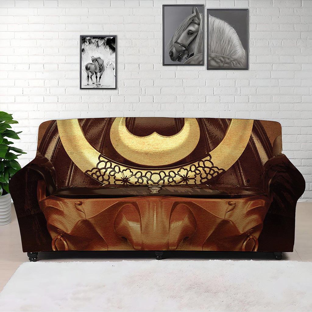 Old Japanese Samurai Mask Print Sofa Cover
