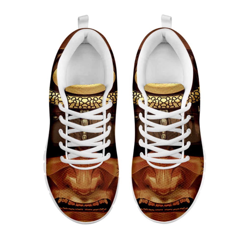 Old Japanese Samurai Mask Print White Sneakers