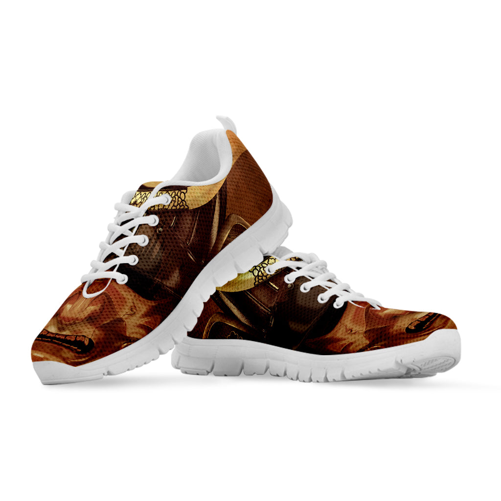 Old Japanese Samurai Mask Print White Sneakers