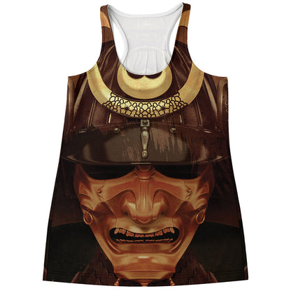Old Japanese Samurai Mask Print Women's Racerback Tank Top
