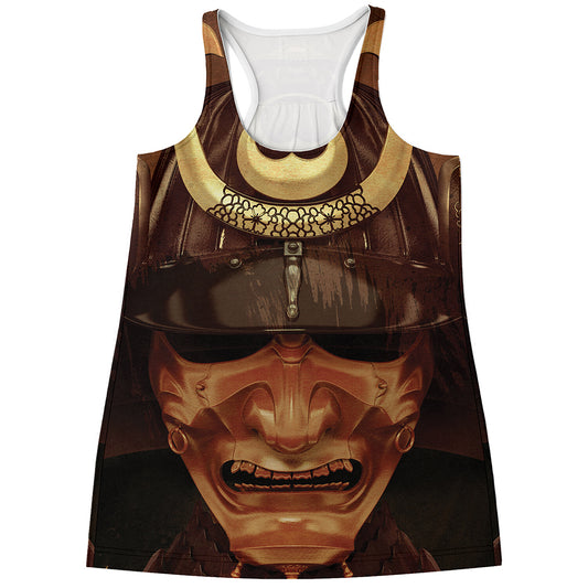Old Japanese Samurai Mask Print Women's Racerback Tank Top