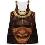 Old Japanese Samurai Mask Print Women's Racerback Tank Top