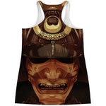 Old Japanese Samurai Mask Print Women's Racerback Tank Top