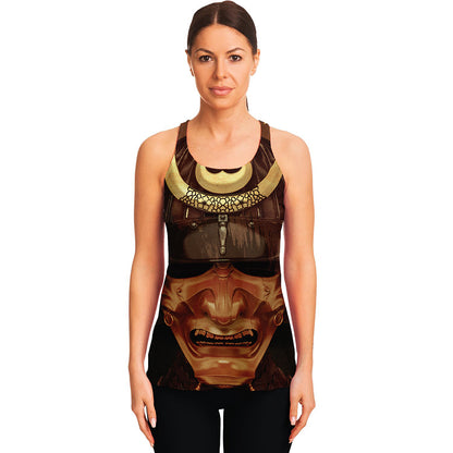 Old Japanese Samurai Mask Print Women's Racerback Tank Top