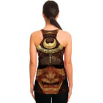 Old Japanese Samurai Mask Print Women's Racerback Tank Top