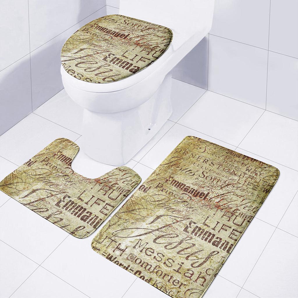 Old Religious Words Print 3 Piece Bath Mat Set