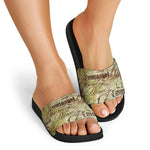 Old Religious Words Print Black Slide Sandals