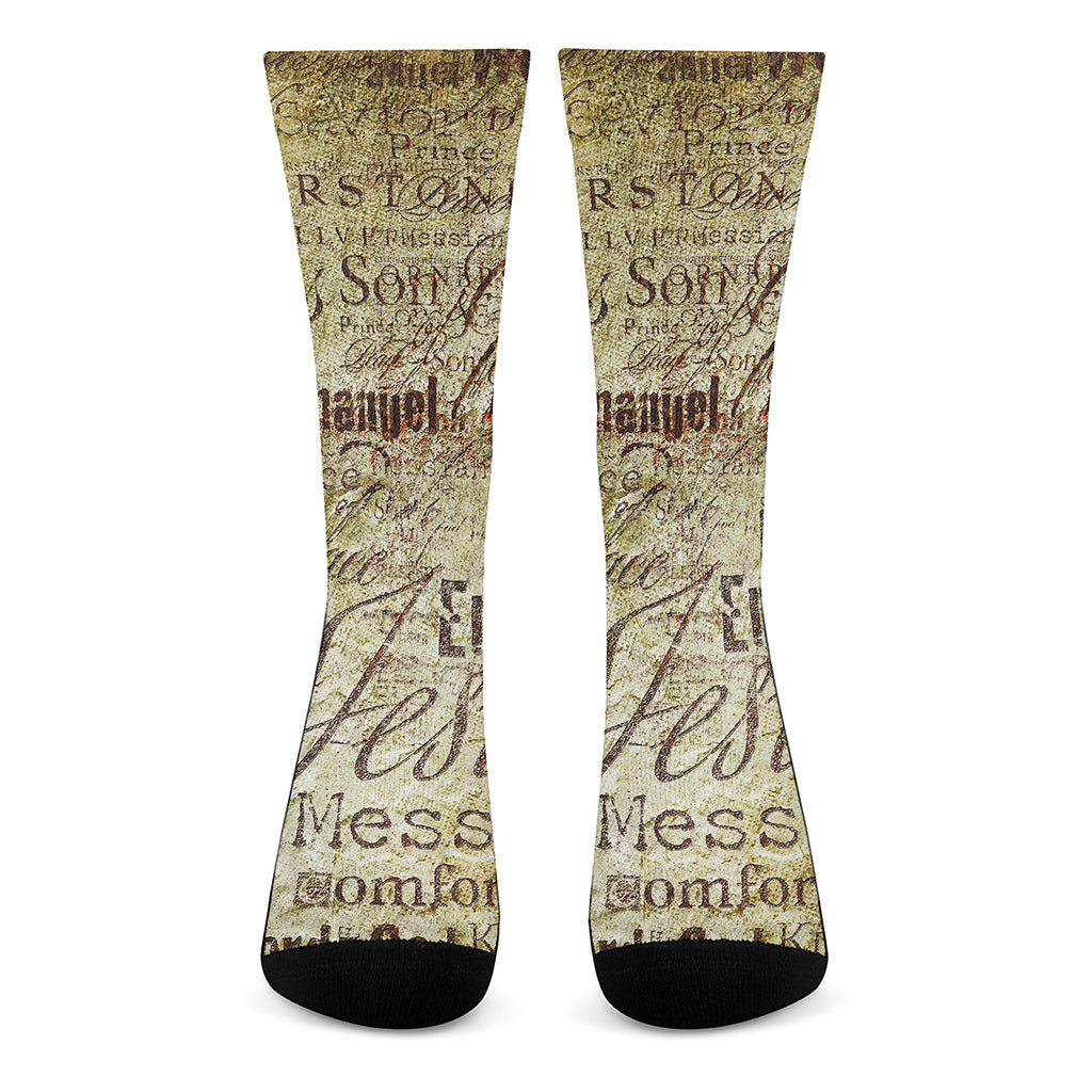 Old Religious Words Print Crew Socks