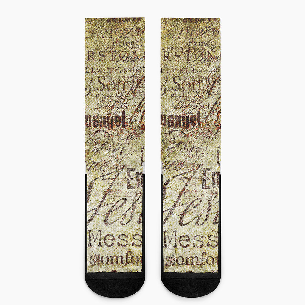 Old Religious Words Print Crew Socks