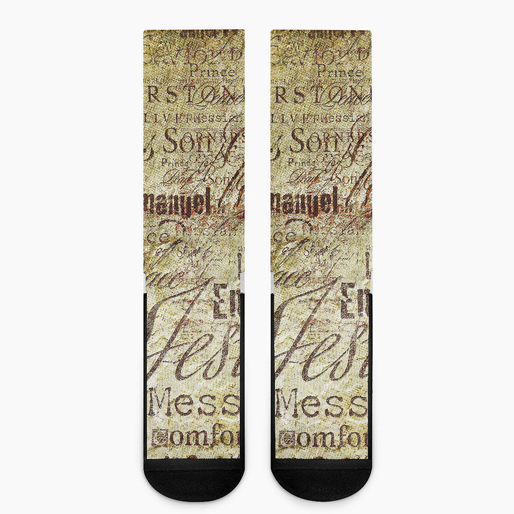 Old Religious Words Print Crew Socks
