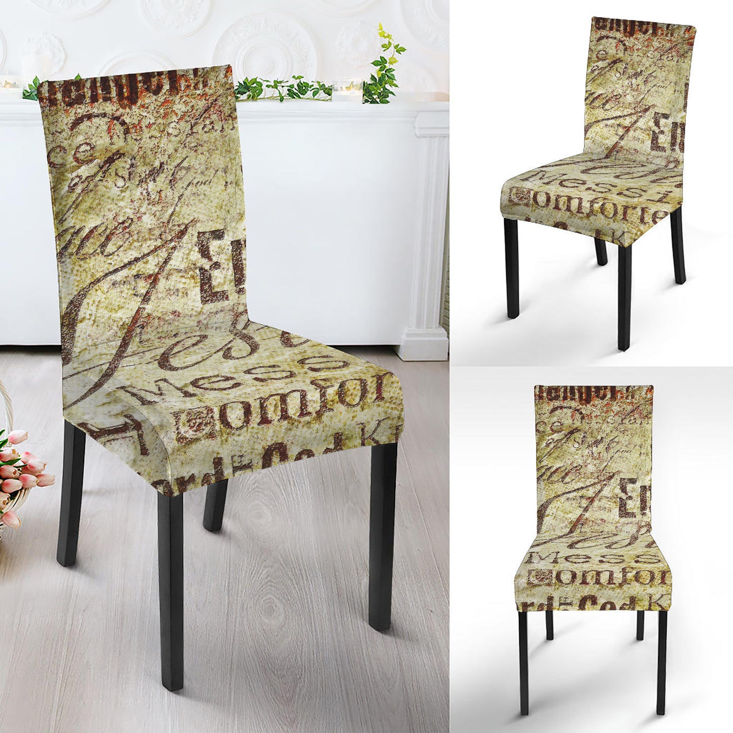 Old Religious Words Print Dining Chair Slipcover
