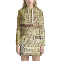 Old Religious Words Print Pullover Hoodie Dress