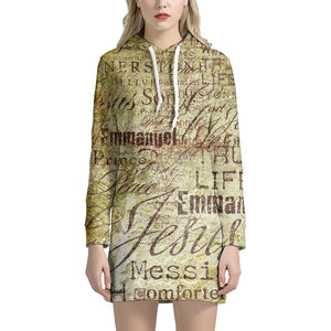 Old Religious Words Print Hoodie Dress