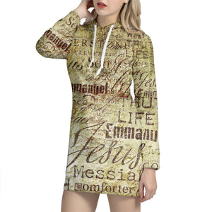 Old Religious Words Print Hoodie Dress