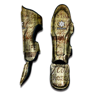 Old Religious Words Print Muay Thai Shin Guard