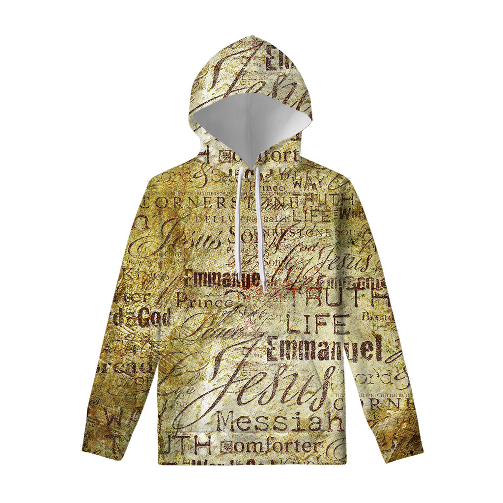 Old Religious Words Print Pullover Hoodie