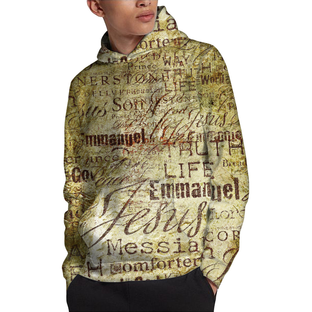 Old Religious Words Print Pullover Hoodie